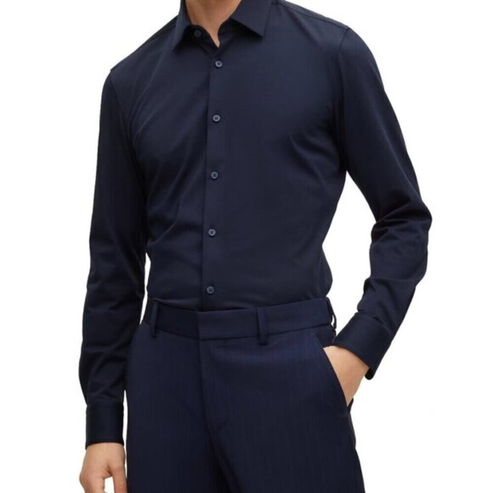 Hugo Boss Men's Slim-Fit Jersey Stretch-Cotton Dress Shirt Size 16 1/2